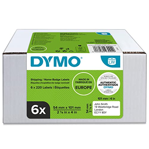 DYMO Original LabelWriter Versandetiketten/-Namensschilder (groß) | 54 mm x 101 mm | 6 Rollen mit je 220 leicht ablösbaren Etiketten (1.320 Etiketten) | für LabelWriter Etikettendrucker