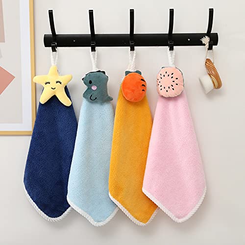 Image of 4-Piece Set Baby Soft Plush Towel Baby Nursery Hand Towel Cartoon Animal Wipe Hanging Towel for Children Bathroom Kitchen