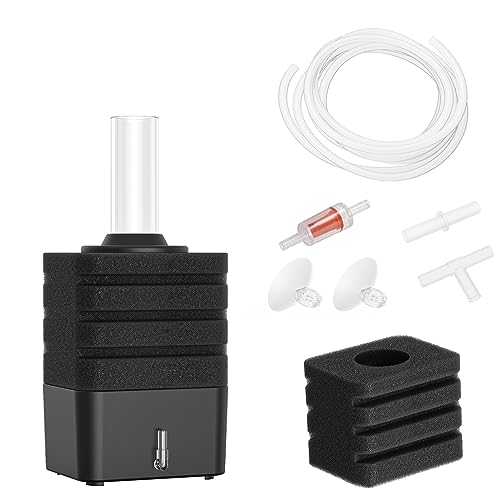 Moonorange Aquarium Bio Sponge Filter Kit, Super-Quiet Submersible Fish Tank Foam Filter with 1 Spare Sponge and Full Accessories, Suits Tanks Within 20 Gallon (S Kit)