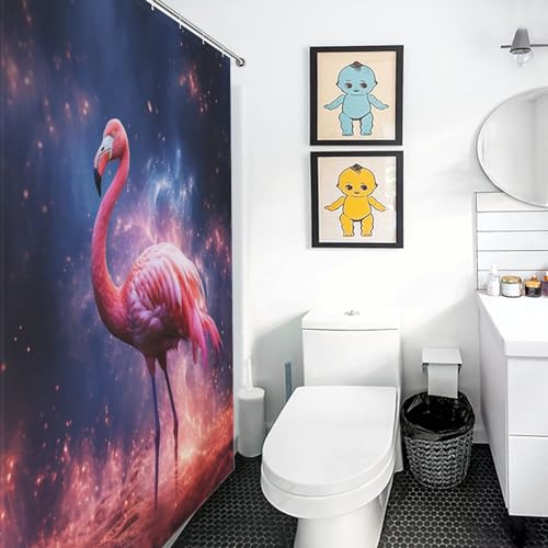 Rideau de douche flamant rose en polyester imperméable 168x183cm pour baignoire - 3