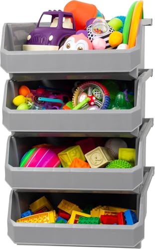 Image of ReadySpace Plastic Containers for Organizing and Storage Bins for Closet, Kitchen, Office, Garage or Pantry Organization, Stackable Bins, Extra Large (14.8 inch x 16.5 inch x 7 inch), 4-Pack, Grey