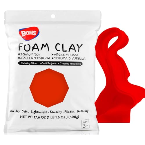 Image of BOHS Foam Clay, Red Air Dry Modeling Clay, 1.1 lb | Soft, lightweight; crack-free finish; EVA and polystyrene foam details; cosplay props, figurines, fake bakes and slime making