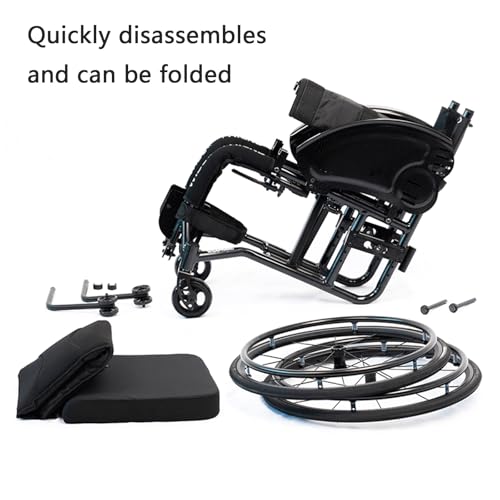 Silla de ruedas deportiva todo terreno, ultraligera, plegable con reposapiés ajustable, altura del asiento y frenos de mano para adolescentes, adultos y personas mayores