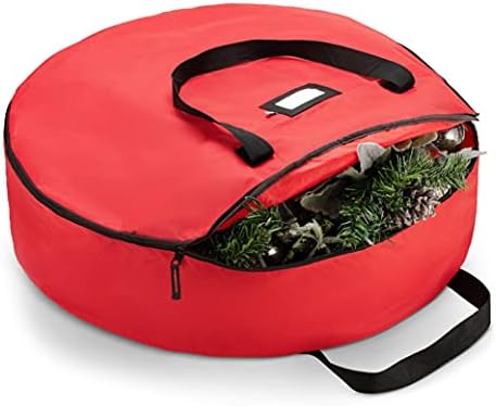 ZOBER Premium Christmas Wreath Storage Bag 24” - Dual-Zippered Storage Container & Durable Handles, Protect Artificial Wreaths - Holiday Xmas Bag Made of Tear-Proof 600D Oxford