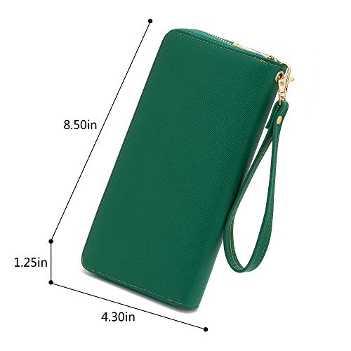 Wozeah Women's Rfid Blocking Pu Leather Zip Around Wallet Clutch Large Travel Purse (Green) #TOP1