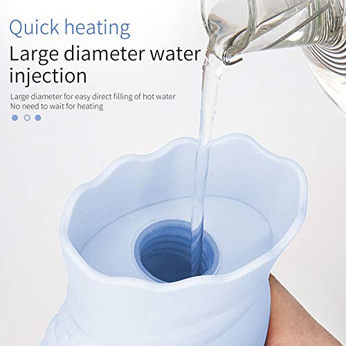 Microwave Heating Bottle Environmental Silicone Transparent Hot Water Bag with Knit Cover, Hot & Cold Therapies - Gift for Birthday, Christmas, Valentine\'s Day, Gift Exchange Party (Large, Blue)
