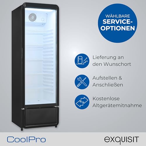 Exquisit Glastürkühlschrank, 280l Getränkekühlschrank mit LED, Umluft, 5 verstellbare Ablagen, CoolPro, GKS5260-GT-431D schwarz