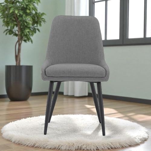 Image of Finch Fox Morris Glam Comfortable Fabric Upholstered Padded Living Room Side Dining Chair for Cafeteria Bedroom, Restaurents, Home, Office with Black Metal Legs in Dark Grey Color (Set of 4)