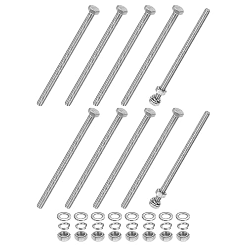 M METERXITY 10-Pack Hex Head Screw Bolt with Nuts Flat &amp; Lock Washers M6x110mm Stainless Steel Bolts and Nuts Kit Fully Threaded Metric Bolt Assortment for Equipment/Machinery