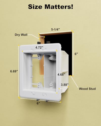 Image of 2-Gang Recessed Outlet Box, Recessed Electrical Box for Wall Mount TV | TVBU505-1 Gfci Wall Plug Outlet Mounting Box with USB for New Construction&Retrofit Projects
