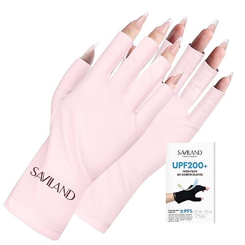 SAVILAND UPF200+ U V Gloves for Gel Manicures One Size Fit Most Light Pink