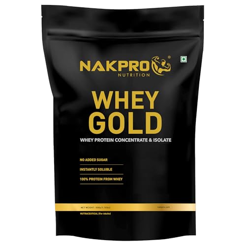 NAKPRO Gold Whey Protein Concentrate 500g Banana | 25.5g Protein, Trustified Certified Supplement Powder | Fast Absorbing Whey Protein Powder