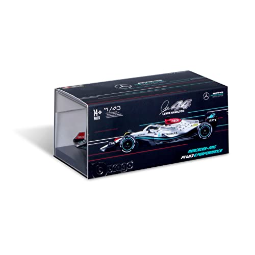 Image of Bburago - 1 /43 Scale Model Compatible with Mercedes-AMG Replica Compatible with Petronas F1 Team W13# 63 Compatible with George Russell 2022 (Silver) Formula 1 Racing Car Miniature