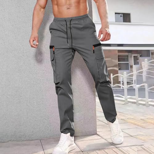 Men's Cargo Pants Solid Color Elastic Waistband Long Pants Drawstring Elastic Waist Pocket Workwear Trousers Comfy2