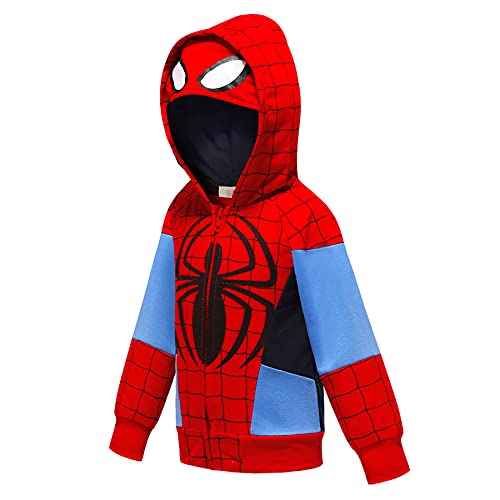 Spiderman Hoodie Kid Automne Hoodies Enfant Survêtement Capuche Superhero 3D Print Zipper Sweatshirts Motifs Veste avec Poches Vêtements Décontractés,Red-Kids 130 (Dress Length~44CM)