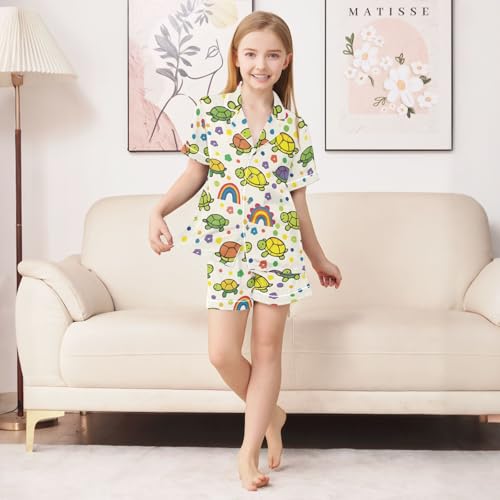 ALAZA Colorful Turtle Polka Dot Satin Pajamas Set Short Sleeve Button Down Sleepwear Summer Pjs 2 Piece3