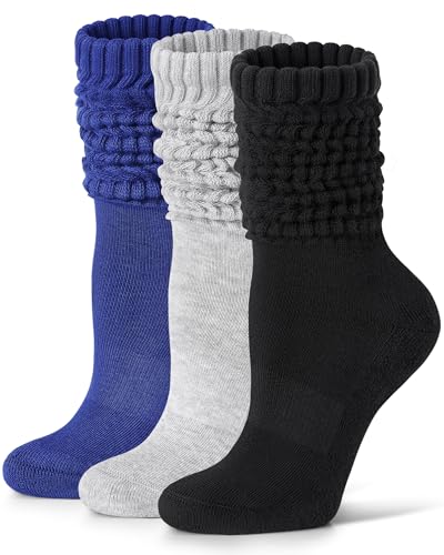 Image of FITRELL Slouch Socks for Women, 3 Pairs Soft Cotton Knee High Scrunch Tube Boot Socks