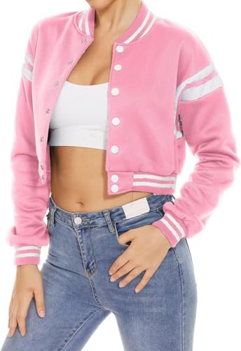 Women's Baseball Jacket Crop Coat Varsity Style Lightweight Sportswear School Uniform with Snap Button for Girls4