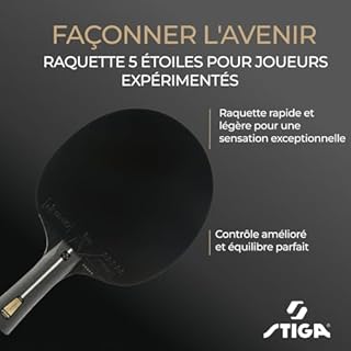 STIGA Raquette de Ping-Pong Pro Carbon + | Technologie Carbon Touch | Manche Concave | Revêtement Caoutchouc 5 Étoiles | ITTF Approuvé | Idéale pour Compétitions Officielles | Noir / Rouge