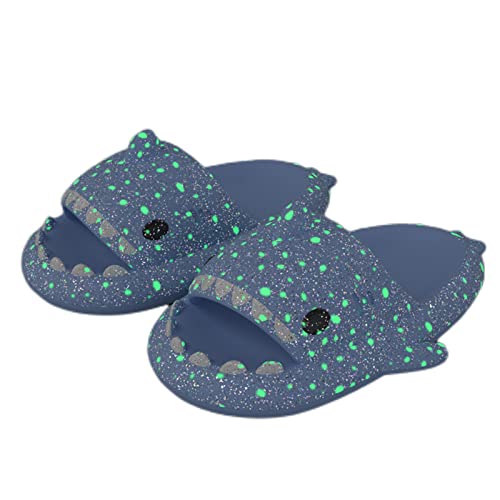 Hrtesus Galaxy Shark Slides Glow In The Dark For Men and Women, EVA Open Toe Platform Cloud Cushion Adult Shark Slippers With Glitter
