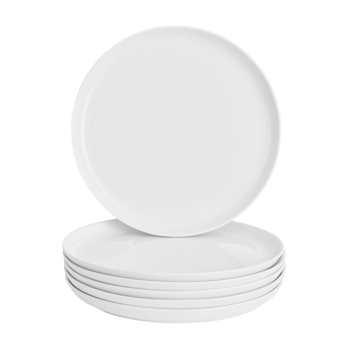 WishDeco Juego de 6 plato blancos de 23 cm de diámetro, platillos de porcelana, platos blancos con borde elevado, platos para servir ensalada, pasta, pizza