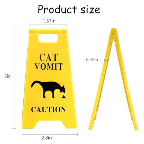 Dog and Cat Vomit Caution Sign 3Pcs Cat Vomit Sign 5 Inches Cats Vomits Warning Signs Desk Decorations Funny Novelty Cats Signs Best Gifts for Cat Lovers and Pet Enthusiasts(Yellow-C) - Thumbnail 2