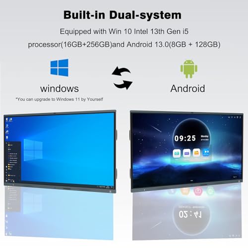 Image of Smart Board, 86 Inch 4K Touch Screen Interactive Whiteboard Built in AI Camera and 8 Mics, All in One Computer with Windows i5 13th 16+256G & Android for Office Classroom Home(Board+Mini PC)