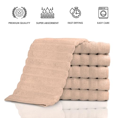 Classic Turkish Towels CTT Luxurious 100% Turkish Cotton Washcloths 6 Pack, Highly Absorbent & Quick Dry, Face Towels Wash Cloths for Hotel, Spa & Gym | 13"x13" (Almond Beige)