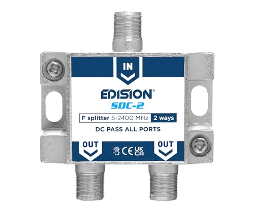 EDISION SDC-2 Repartidor 2 Salidas para señales SMATV, Splitter Adecuado para Terrestre, Satélite, Televisión por Cable, Radio, Unicable, 5-2400mhz, DVB-S2, DVB-T2, DVB-C, Paso de DC, 2-Vías