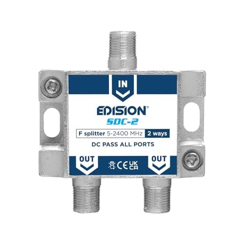 EDISION SDC-2 Repartidor 2 Salidas para señales SMATV, Splitter Adecuado para Terrestre, Satélite, Televisión por Cable, Radio, Unicable, 5-2400mhz, DVB-S2, DVB-T2, DVB-C, Paso de DC, 2-Vías