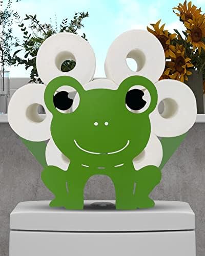Cute Frog Toilet Paper Holder Storage, Animal Metal Toilet Paper Holder Stand for 8 Rolls, Art Decor Freestanding Bathroom Tissue Roll Holders Baskets