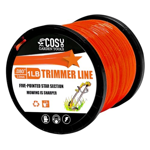 COSY GARDEN TOOLS String Trimmer Line, Commercial Grade Orange Pentagon Weed Eater String, Premium Nylon Universal 0.080' Diameter x 1LB, by 525 Foot