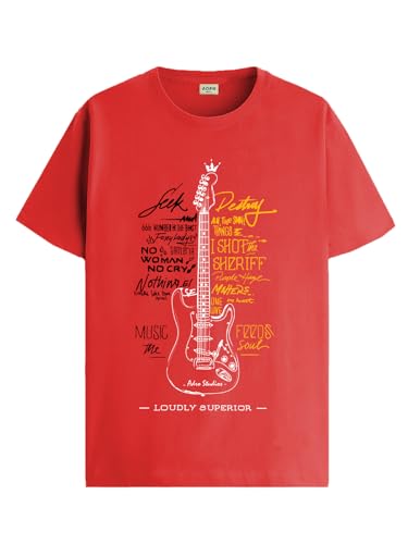Image of ADRO Guitar Design Printed T-Shirt for Men - 100% Cotton, Regular Fit, Soft Breathable Fabric.