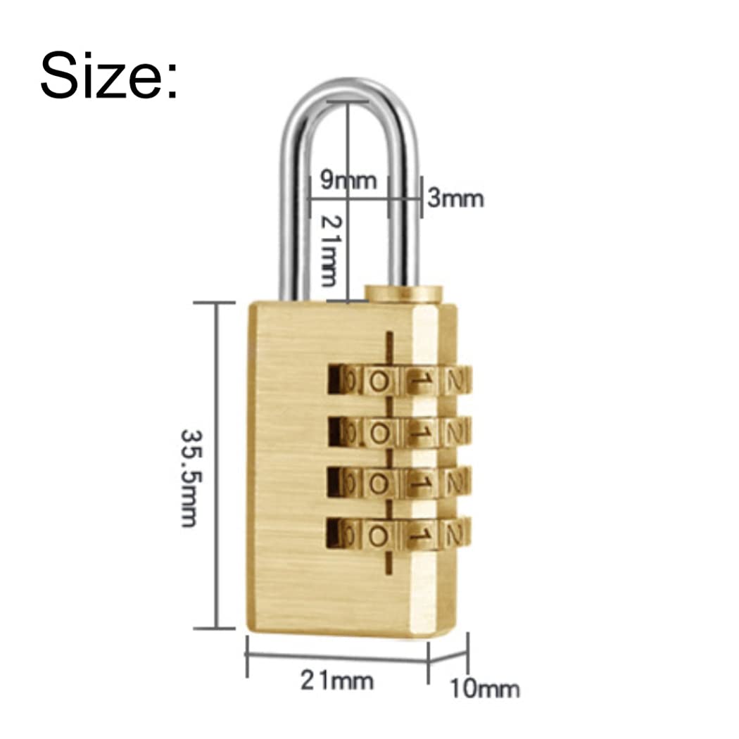 ZHome Portable 4-Digit Brass Combination Padlock for Locker - Mini Password Resetable Code Lock for Luggage Suitcase Backpack Gold 2Pcs/Set