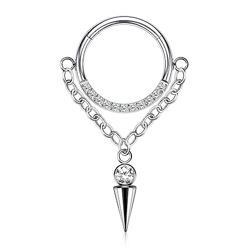 PEAKLINK Dangle Nose Ring Septum Piercing Jewelry 16G Septum Rings Surgical Steel Seamless Clicker Ring Dangly Nose Hoop Ring Daith Earrings Helix Rook Tragus Conch Jewelry Conch Earring3