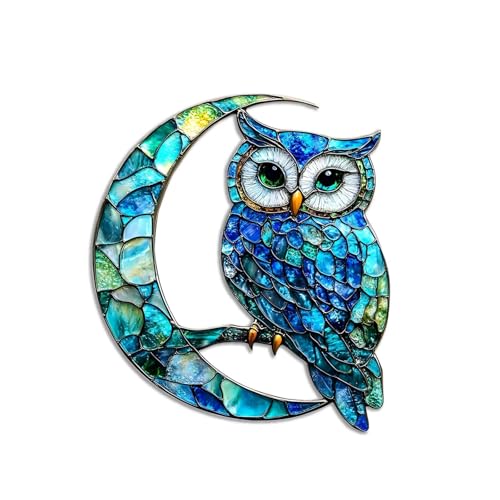 Imán decorativo acrílico luna y búho 3.15 pulg miniatura 2