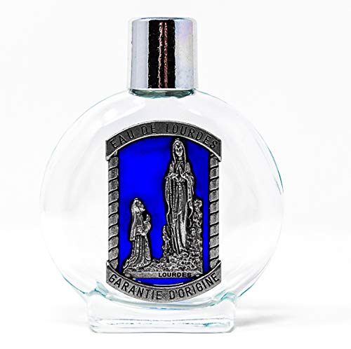 Catholic Gift Shop LOURDES HOLY WATER in a Blue Beautiful Lourdes Large Bottle Filled & Lourdes Prayer Card