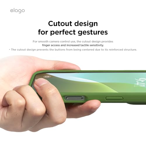 Image of elago Compatible with iPhone 16 Case, Premium Liquid Silicone Case, Full Body Protective Cover, Shockproof, Slim Phone Case, Anti-Scratch Soft Microfiber Lining, 6.1 inch (Cedar Green)