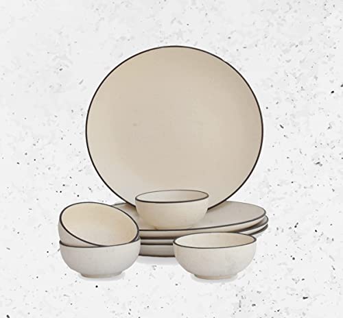 Phezent White Matte Ceramic Plates for Dinner with Katori (8 Pieces, 4 Dinner Plates, 4 Katori Bowl Dishwasher & Microwave Safe) -Dinner Sets Ceramic Dinner Set Bowls Set Dinnerware Sets