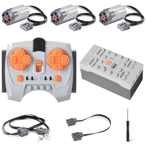 Power Functions Set 7-Teiliges Elektrisch Spielzeug Motor Power Funktion Zubehör mit Motor LED -Scheinwerferkabel Batteriebox Fernbedienung Servomotor 50 cm Extension Wire mit Vielen Modellen