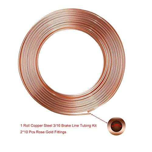 Juego de cables de freno de 3/16 "para coche, tubo de aceite de freno de acero interior de cobre, 10 m, rollo con 20 tuercas de macho y hembra