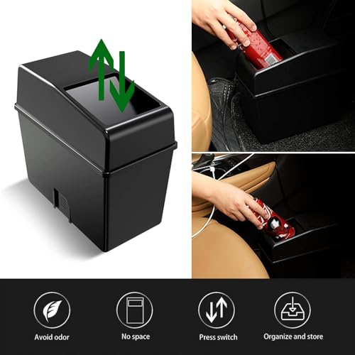 Image of 1 PC Car Trash Can, 8.2 inch x 7.8 inch x 3.9 inch Multifunctional Push Type Waterproof Storage Box, with Lid Isolate Odor Detachable Structure Trash Can, Universal Portable Organizer for Car Home (Black)