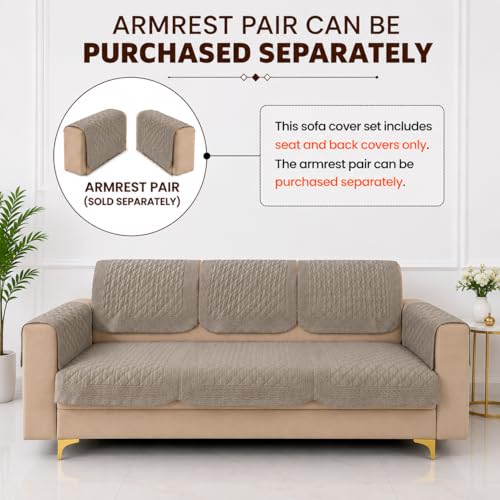 Image of Homerz Premium Petal Charm Sofa Cover | Embossed Floral Pattern | Soft Touch, Anti-Dust & Easy Wash Fabric Cloth, Washable and Durable (Beige, 5(3+1+1) Seater, Seat Cover with Backrest)