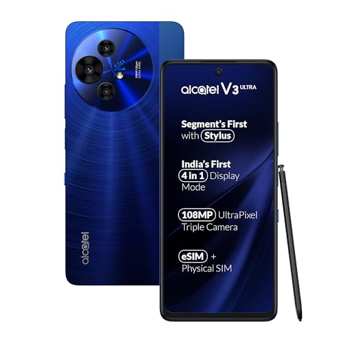 Image of Alcatel V3 Ultra 5G (Hyper Blue, 8GB+128GB) | India's 1st Patented NXTPAPER Superior Display |Segment's 1st Smartphone with Stylus | 108MP Ultra Pixel Camera | eSIM, NFC | with Charger