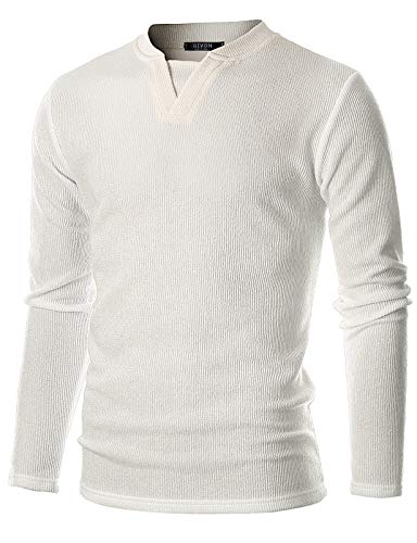 GIVON Mens Slim Fit Long Sleeve Soft Blend Henley Y-Neck Pullover Sweater/DCP068-IVORY-2XL