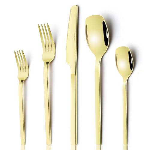 YADALEKF Gold Silverware Set for 8, 40-Piece Stainless Steel Flatware Cutlery Set With Titanium Gold Plated, Kitchen Eating Utensils Set Include Knife Fork Spoon Set, Dishwasher Safe