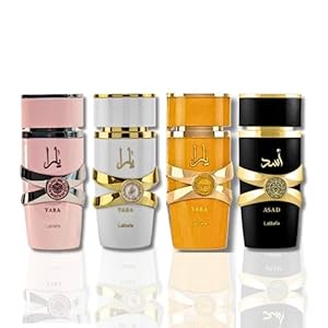 Lattafa for Unisex 4 Piece Eau de Parfum Gift Set (Yara for Women + Yara Moi for Women + Yara Tous for Women + Asad for Men) 3.4 Ounce/100 ml each