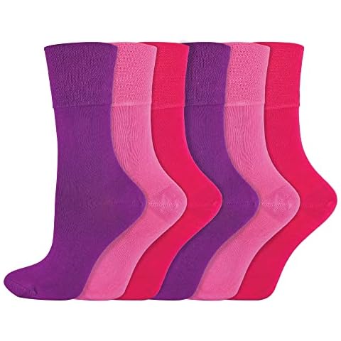 IOMI - 6 Pack Ladies Diabetic Bamboo Socks | Extra Wide Seamless Loose Non Elastic Socks for Women (4-8, Pink) Cover
