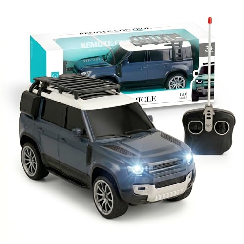 Image of Remote Control Defender Car for Kids with LED Headlights, 4-Way Drive, Openable Ladder & Storage Box | Durable RC SUV Toy with Easy Control Best Birthday Gift for Kids (Blue)