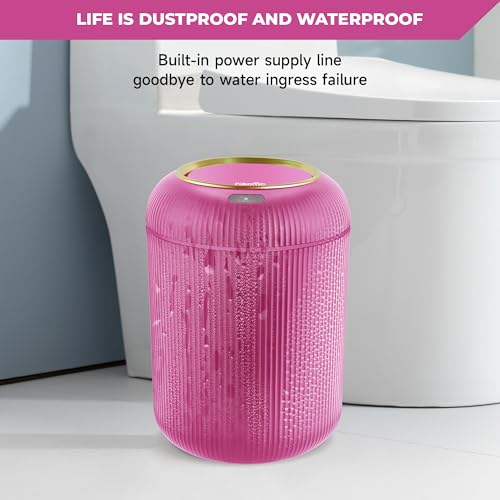 Image of Pukomc Smart Sensor Wastebasket, Convenient and Hygienic Easy to Use, Technology Sensor Waterproof Wastebasket Plastic Trash can for Kitchen, Bathroom, Bedroom, Living Room, Office and Outdoor Pink